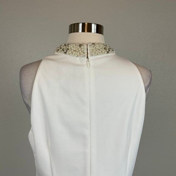 Adrianna Papell White Beaded Halter Sheath Cocktail Dress Size 12 Sleeveless - Picture 6 of 12